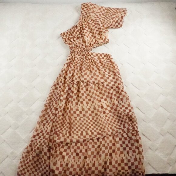 Moon River Checkerboard One-Shoulder Cut-Out Midi Dress Womens Small Cottagecore - Picture 12 of 13